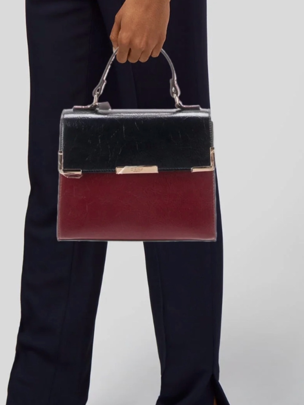 Dune London two tone blue red leather satchel purse handbag